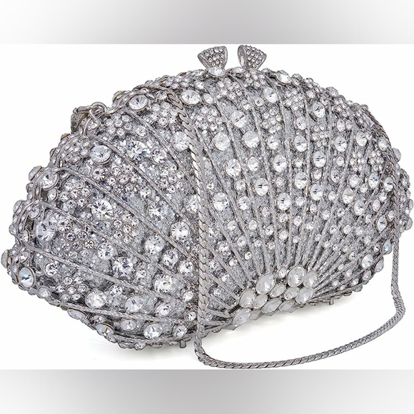 Sparkling Bling Things Handbags - NEW Shell Shape Clutch Purse Sparkling Bling Crystal Rhinestones Silver or Gold